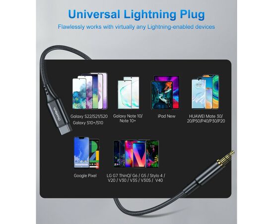 Переходник USB-C to jack 3.5mm stereo audio (CDLA) 2.0m Choetech (AUX008-BK), изображение 2 Переходник USB-C to jack 3.5mm stereo audio (CDLA) 2.0m Choetech (AUX008-BK), изображение 2