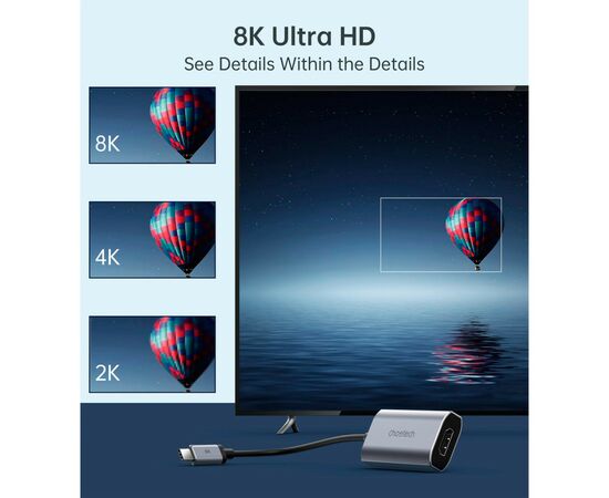 Переходник USB-C to HDMI 8K 60 Hz Choetech (HUB-H16-GY), изображение 4 Переходник USB-C to HDMI 8K 60 Hz Choetech (HUB-H16-GY), изображение 4