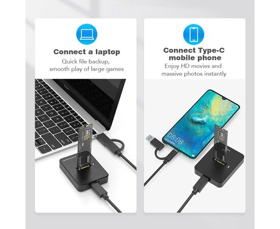 Док-станція для накопичувачів Gembird USB Type-C M.2 SATA NVME SSD (DD-U3M2), зображення 6 Док-станція для накопичувачів Gembird USB Type-C M.2 SATA NVME SSD (DD-U3M2), зображення 6