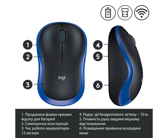 Мышка Logitech M185 blue (910-002239), изображение 4 Мышка Logitech M185 blue (910-002239), изображение 4