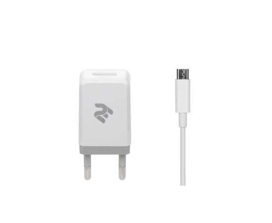 Зарядное устройство 2E USB Wall Charger USB:DC5V/2.1A +кабель MicroUSB 2.4A, white (2E-WC1USB2.1A-CM)