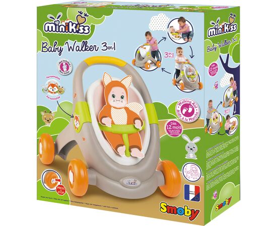 Коляска для кукол Smoby Mini Kiss 3в1 Веселые животные (210206), изображение 12 Коляска для кукол Smoby Mini Kiss 3в1 Веселые животные (210206), изображение 12