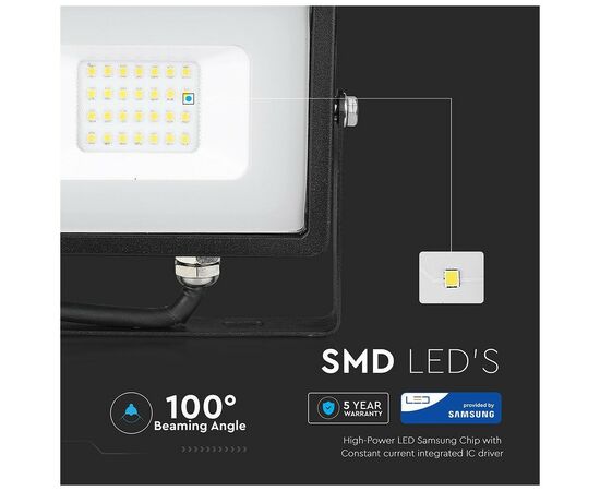 Прожектор V-TAC LED 20W, SKU-441, Samsung CHIP, 230V, 6400К (3800157630979), изображение 6 Прожектор V-TAC LED 20W, SKU-441, Samsung CHIP, 230V, 6400К (3800157630979), изображение 6