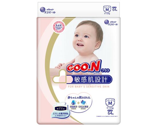 Подгузник GOO.N Plus для детей 6-11 кг M унисекс,на липучках 64 шт (843335)