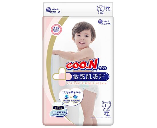 Подгузник GOO.N Plus для детей 9-14 кг L унисекс,на липучках 54 шт (843336)