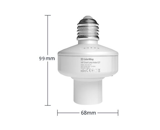 Умная лампочка ColorWay Wi-Fi Smart Lamp Holder E27 (CW-LH3A-TM), изображение 2 Умная лампочка ColorWay Wi-Fi Smart Lamp Holder E27 (CW-LH3A-TM), изображение 2