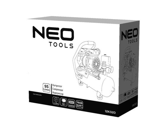 Компрессор Neo Tools безмаслянный, 2-х поршневой, 230В, 12л, 8 Бар, 105л/мин, 500 (12K020), изображение 11 Компрессор Neo Tools безмаслянный, 2-х поршневой, 230В, 12л, 8 Бар, 105л/мин, 500 (12K020), изображение 11
