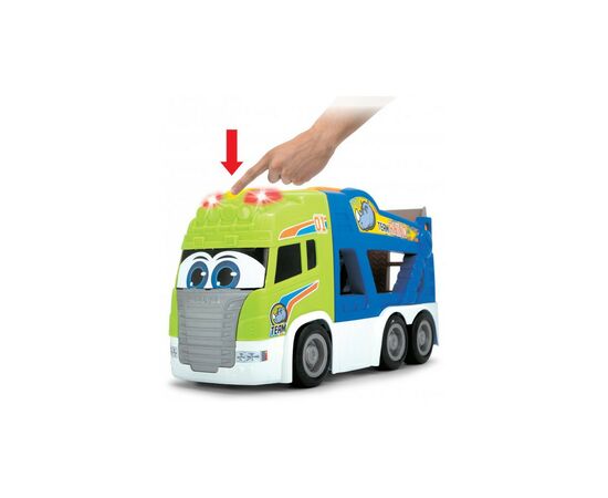 Спецтехніка Dickie Toys Транспортер АВС "Сканія. Тім" з м'якою машинкою, зі звук. та світл. ефектами, 42 см (4117000), зображення 6 Спецтехніка Dickie Toys Транспортер АВС "Сканія. Тім" з м'якою машинкою, зі звук. та світл. ефектами, 42 см (4117000), зображення 6