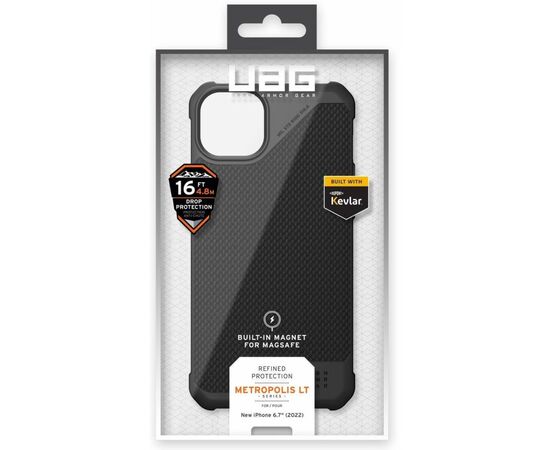 Чехол для моб. телефона Uag Apple iPhone 14 Plus Metropolis LT Magsafe, Kevlar Black (114049113940), изображение 11 Чехол для моб. телефона Uag Apple iPhone 14 Plus Metropolis LT Magsafe, Kevlar Black (114049113940), изображение 11