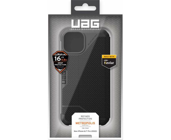 Чехол для моб. телефона Uag Apple iPhone 14 Pro Metropolis, Kevlar Black (114046113940), изображение 12