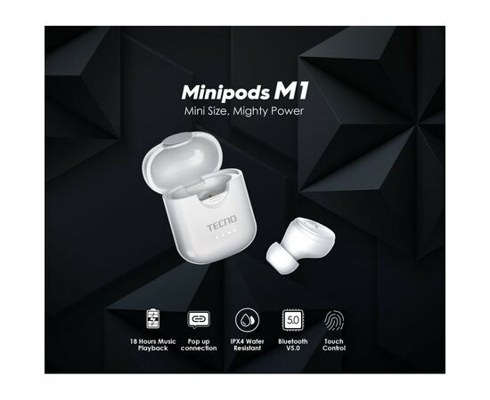 Наушники Tecno Minipods M1 Mono White (4895180759475), изображение 10 Наушники Tecno Minipods M1 Mono White (4895180759475), изображение 10