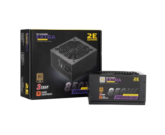 Блок питания 2E GAMING EXTRA POWER (850W), >90, 80+ Gold, 140mm, 1xMB 24pin(20+4), 2xCPU 8pin(4+4), 4xMolex, 6x (2E-EP850GM-140)