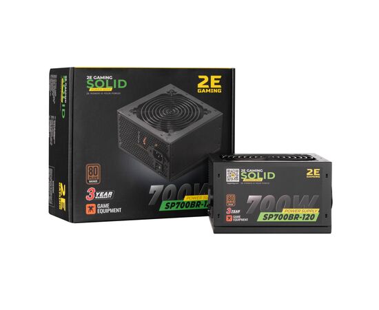 Блок питания 2E GAMING SOLID POWER (700W), >85, 80+ Bronze, 120mm, 1xMB 24pin(20+4), 1xCPU 8pin(4+4), 3xMolex, (2E-SP700BR-120)