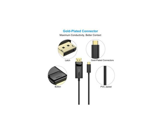 Кабель мультимедийный USB-C to DisplayPort 1.8m 4K 60Hz Choetech (XCP-1801BK), изображение 4 Кабель мультимедийный USB-C to DisplayPort 1.8m 4K 60Hz Choetech (XCP-1801BK), изображение 4