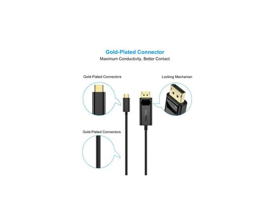 Кабель мультимедийный USB-C to DisplayPort 1.8m 4K 60Hz Choetech (XCP-1801BK), изображение 5 Кабель мультимедийный USB-C to DisplayPort 1.8m 4K 60Hz Choetech (XCP-1801BK), изображение 5