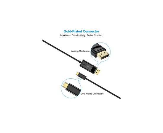 Кабель мультимедийный USB-C to DisplayPort 1.8m 4K 60Hz Choetech (XCP-1801BK), изображение 6 Кабель мультимедийный USB-C to DisplayPort 1.8m 4K 60Hz Choetech (XCP-1801BK), изображение 6