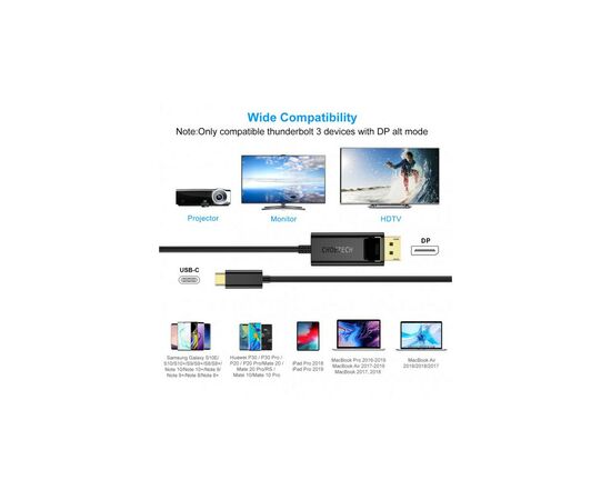 Кабель мультимедийный USB-C to DisplayPort 1.8m 4K 60Hz Choetech (XCP-1801BK), изображение 7 Кабель мультимедийный USB-C to DisplayPort 1.8m 4K 60Hz Choetech (XCP-1801BK), изображение 7