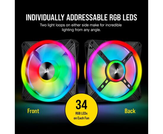 Кулер для корпуса Corsair QL Series, QL140 RGB, 140mm RGB LED Fan (CO-9050100-WW), изображение 8 Кулер для корпуса Corsair QL Series, QL140 RGB, 140mm RGB LED Fan (CO-9050100-WW), изображение 8