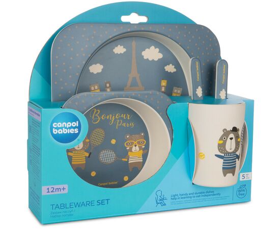 Набор детской посуды Canpol babies BONJOUR PARIS посуды 5 эл. синий (9/227_blu), изображение 2 Набор детской посуды Canpol babies BONJOUR PARIS посуды 5 эл. синий (9/227_blu), изображение 2