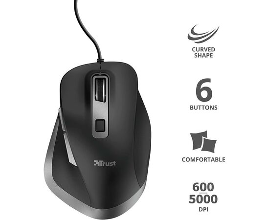 Мышка Trust Fyda Comfortable ECO USB Black-GREY (24728), изображение 3 Мышка Trust Fyda Comfortable ECO USB Black-GREY (24728), изображение 3