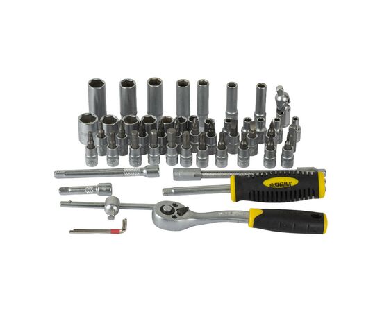 Набор инструментов Sigma насадок торцевых и бит 1/4" 53шт CrV (6003521), изображение 2 Набор инструментов Sigma насадок торцевых и бит 1/4" 53шт CrV (6003521), изображение 2