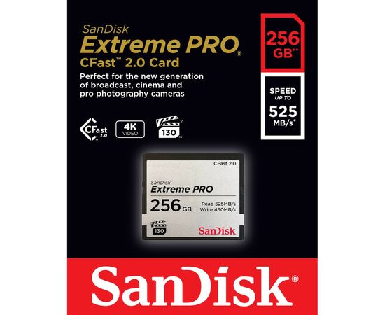 Карта памяти SanDisk 256GB CFast 2.0 Extreme Pro (SDCFSP-256G-G46D), изображение 2 Карта памяти SanDisk 256GB CFast 2.0 Extreme Pro (SDCFSP-256G-G46D), изображение 2