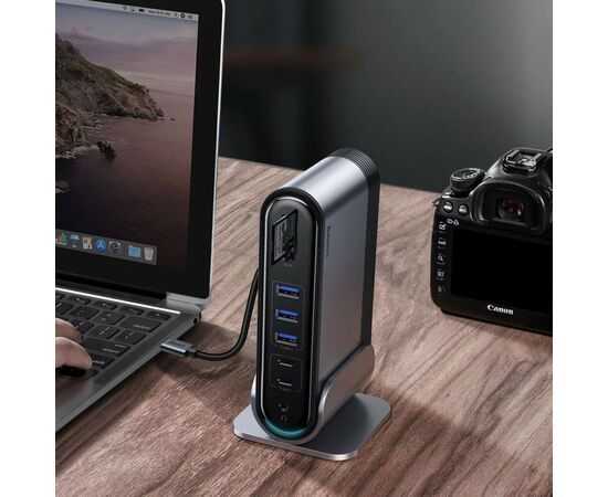 Концентратор Baseus USB3.2 Type-C to 1xHDMI/VGA/4xUSB-C/5xUSB/RJ45/SD/TRRS 3.5mm/PD 100W + PA 16 in 1 (CAHUB-BG0G), зображення 11 Концентратор Baseus USB3.2 Type-C to 1xHDMI/VGA/4xUSB-C/5xUSB/RJ45/SD/TRRS 3.5mm/PD 100W + PA 16 in 1 (CAHUB-BG0G), зображення 11