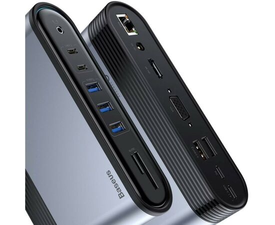 Концентратор Baseus USB3.2 Type-C to 1xHDMI/VGA/4xUSB-C/5xUSB/RJ45/SD/TRRS 3.5mm/PD 100W + PA 16 in 1 (CAHUB-BG0G), зображення 8 Концентратор Baseus USB3.2 Type-C to 1xHDMI/VGA/4xUSB-C/5xUSB/RJ45/SD/TRRS 3.5mm/PD 100W + PA 16 in 1 (CAHUB-BG0G), зображення 8