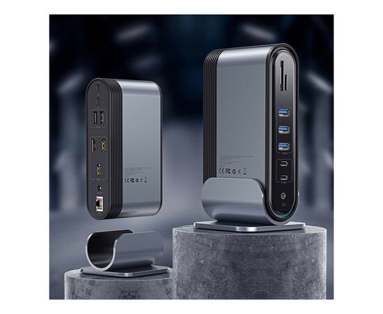 Концентратор Baseus USB3.2 Type-C to 1xHDMI/VGA/4xUSB-C/5xUSB/RJ45/SD/TRRS 3.5mm/PD 100W + PA 16 in 1 (CAHUB-BG0G), зображення 9 Концентратор Baseus USB3.2 Type-C to 1xHDMI/VGA/4xUSB-C/5xUSB/RJ45/SD/TRRS 3.5mm/PD 100W + PA 16 in 1 (CAHUB-BG0G), зображення 9