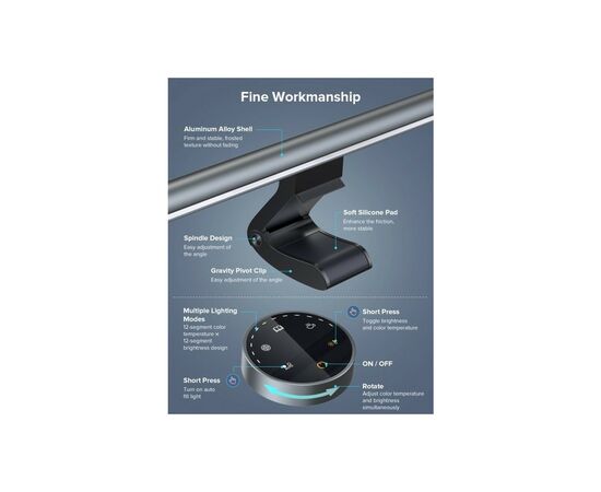 Светильник Choetech LED лампа на монитор, пульт ДУ (E1129), изображение 8 Светильник Choetech LED лампа на монитор, пульт ДУ (E1129), изображение 8