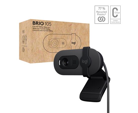 Веб-камера Logitech Brio 105 Full HD 1080p Graphite (960-001592), зображення 7 Веб-камера Logitech Brio 105 Full HD 1080p Graphite (960-001592), зображення 7