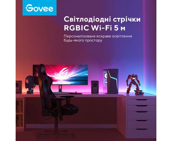 Светодиодная лента Govee RGBIC Basic Wi-Fi + Bluetooth LED Strip Light 5м Білий (H618A3D1), изображение 5 Светодиодная лента Govee RGBIC Basic Wi-Fi + Bluetooth LED Strip Light 5м Білий (H618A3D1), изображение 5
