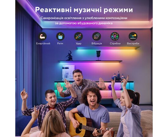 Светодиодная лента Govee RGBIC Basic Wi-Fi + Bluetooth LED Strip Light With Protective Coating 10м Білий (H619C3D1), изображение 5 Светодиодная лента Govee RGBIC Basic Wi-Fi + Bluetooth LED Strip Light With Protective Coating 10м Білий (H619C3D1), изображение 5