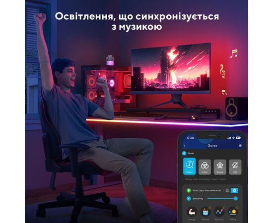 Светодиодная лента Govee Neon Gaming Table Light 3м Білий (H61C33D1), изображение 8 Светодиодная лента Govee Neon Gaming Table Light 3м Білий (H61C33D1), изображение 8
