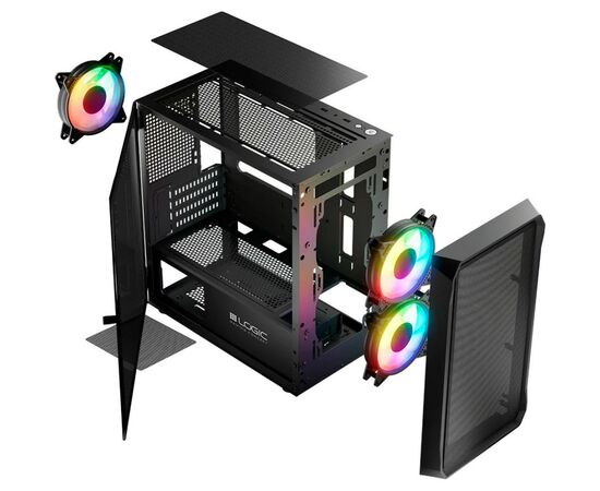Корпус Logic concept PORTOS MESH+GLASS ARGB fans 3x120mm BLACK (AM-PORTOS-10-0000000-0002), зображення 11 Корпус Logic concept PORTOS MESH+GLASS ARGB fans 3x120mm BLACK (AM-PORTOS-10-0000000-0002), зображення 11