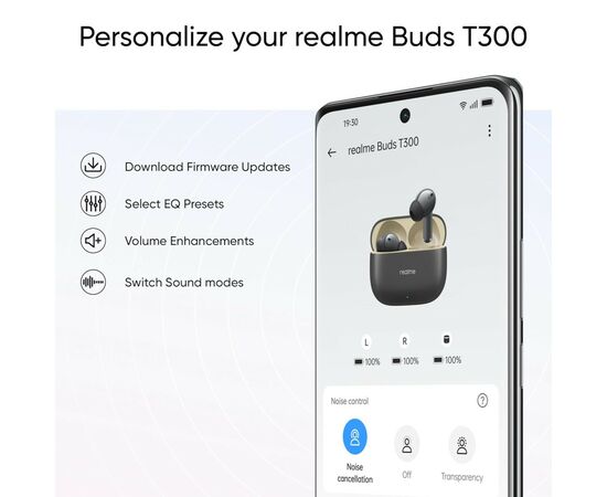 Наушники realme Buds T300 Stylish Black (631209000025), изображение 12 Наушники realme Buds T300 Stylish Black (631209000025), изображение 12