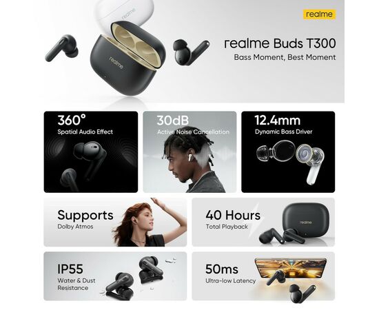 Наушники realme Buds T300 Stylish Black (631209000025), изображение 4 Наушники realme Buds T300 Stylish Black (631209000025), изображение 4