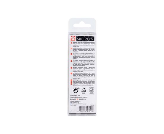 Лайнер Sakura Набор Pigma Micron 4шт, (0.1/0.5/10/линер-кисть Pigma Brush), Серый (8712079474294), изображение 3 Лайнер Sakura Набор Pigma Micron 4шт, (0.1/0.5/10/линер-кисть Pigma Brush), Серый (8712079474294), изображение 3