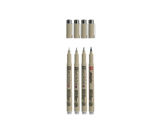 Лайнер Sakura Набор Pigma Micron 4шт, (0.1/0.5/10/линер-кисть Pigma Brush), Светло-серый (8712079474287), изображение 3 Лайнер Sakura Набор Pigma Micron 4шт, (0.1/0.5/10/линер-кисть Pigma Brush), Светло-серый (8712079474287), изображение 3