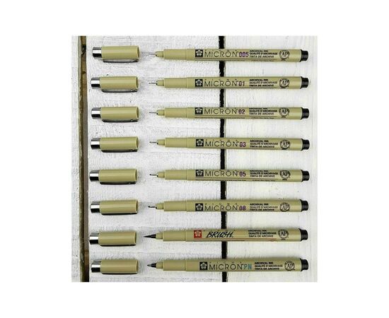 Лайнер Sakura Набор Pigma Micron 6шт, 1 линер-пензель Pigma Brush + PIGMA Micron PN в подарок (8712079421731), изображение 2 Лайнер Sakura Набор Pigma Micron 6шт, 1 линер-пензель Pigma Brush + PIGMA Micron PN в подарок (8712079421731), изображение 2