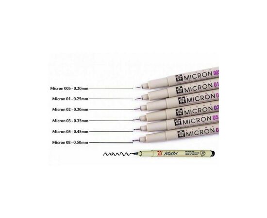 Лайнер Sakura Набор Pigma Micron 6шт, 1 линер-пензель Pigma Brush + PIGMA Micron PN в подарок (8712079421731), изображение 5 Лайнер Sakura Набор Pigma Micron 6шт, 1 линер-пензель Pigma Brush + PIGMA Micron PN в подарок (8712079421731), изображение 5