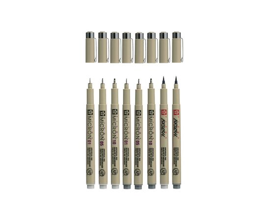 Лайнер Sakura Набор Pigma Micron 8шт, (0.1/0.5/10/линер-кисть Pigma Brush), Серый/Серый светлый (8712079474300), изображение 4 Лайнер Sakura Набор Pigma Micron 8шт, (0.1/0.5/10/линер-кисть Pigma Brush), Серый/Серый светлый (8712079474300), изображение 4