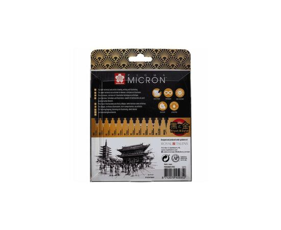 Лайнер Sakura Набор Pigma Micron Black&Gold, 12 шт.(003-12, brush, PN), Черный (8712079459352), изображение 3 Лайнер Sakura Набор Pigma Micron Black&Gold, 12 шт.(003-12, brush, PN), Черный (8712079459352), изображение 3