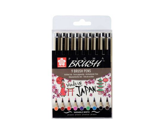 Лайнер Sakura Набор линеров-кистей Pigma Brush, 9 цветов (8710141131137)