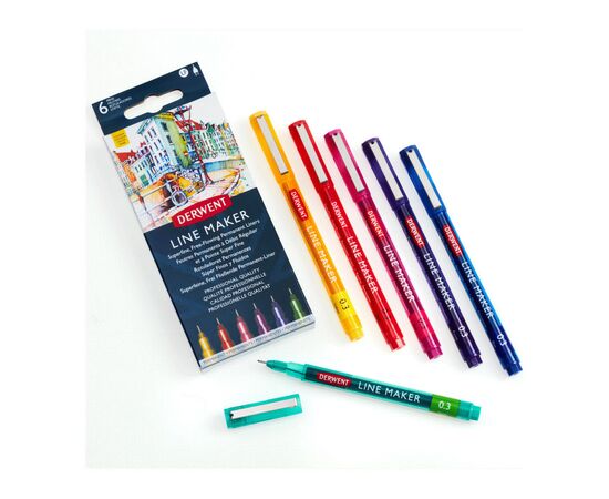 Лайнер Derwent набор Line Maker Colour 6 шт, цветные (5028252595971), изображение 3 Лайнер Derwent набор Line Maker Colour 6 шт, цветные (5028252595971), изображение 3