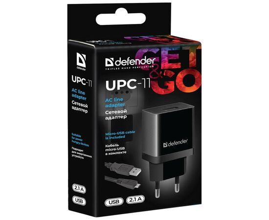 Зарядное устройство Defender UPС-11 1xUSB,5V/2.1А, кабель micro-USB (83556), изображение 4 Зарядное устройство Defender UPС-11 1xUSB,5V/2.1А, кабель micro-USB (83556), изображение 4