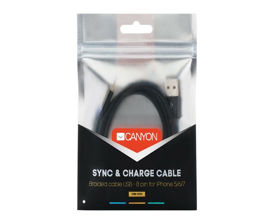 Дата кабель USB 2.0 AM to Lightning 1.0m Black Canyon (CNE-CFI3B), изображение 3 Дата кабель USB 2.0 AM to Lightning 1.0m Black Canyon (CNE-CFI3B), изображение 3