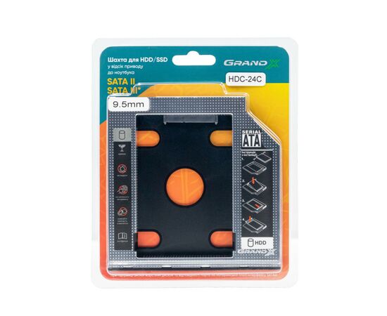Фрейм-переходник Grand-X HDD 2,5'' SATA2/SATA3 Slim 9,5mm (HDC-24С), изображение 3 Фрейм-переходник Grand-X HDD 2,5'' SATA2/SATA3 Slim 9,5mm (HDC-24С), изображение 3