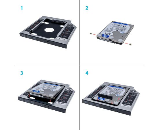Фрейм-переходник Grand-X HDD 2,5'' SATA2/SATA3 Slim 9,5mm (HDC-24С), изображение 4 Фрейм-переходник Grand-X HDD 2,5'' SATA2/SATA3 Slim 9,5mm (HDC-24С), изображение 4