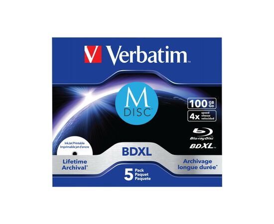 Диск BD Verbatim DL 100GB 4x Lifetime archival M-Disc 5шт Jewel (43834), изображение 2 Диск BD Verbatim DL 100GB 4x Lifetime archival M-Disc 5шт Jewel (43834), изображение 2